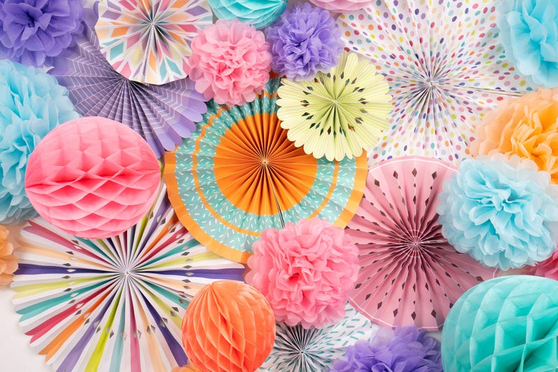 PapaKit Deluxe Origami Large Wall Decoration Set (Assorted Paper Fans & Pom-poms) Birthday Party Baby Shower Wedding Events Decor | Creative Art Design Pattern (Festive Colors, Deluxe 26 Piece Set) - Image 2